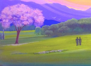 medow with sunset- 2 ppl- brighter