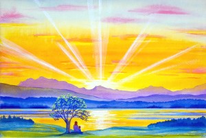 mother and son at sundown- brighter